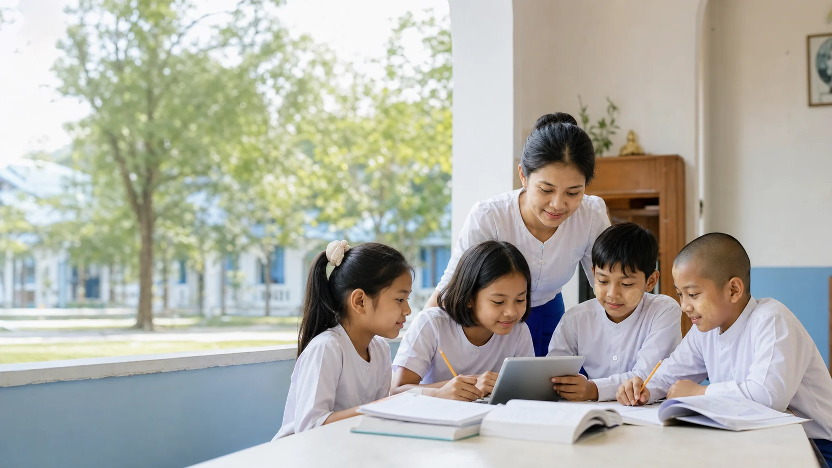 Teacher and students learning together